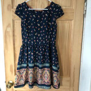 Paisy & Floral Print A-line Mini Dress - Women's Sz M